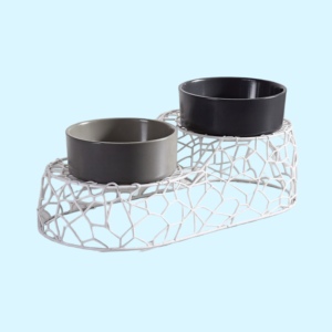 Support de gamelle double en métal blanc contemporain et écologique pour animaux de compagnie bols en fer pour chiens et chats mangeoire sûre et surélevée - Product Image 1