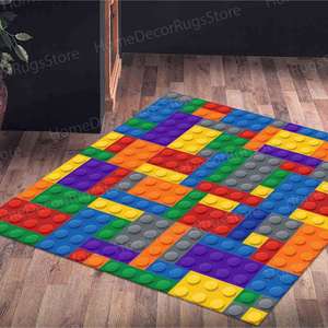 Tapis colorés en blocs de construction, tapis imprimé pour salle de jeux, enfants, crèche, tapis en velours de luxe - Product Image 1