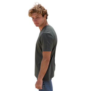 T-shirt pour homme en coton biologique de luxe 100% vert forêt, col en V, pré-rétréci, certifié GOTS, manches courtes, respirant, coupe ajustée - Product Image 5