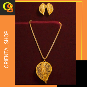 Collier de boucles d'oreilles style feuille serti de boucles d'oreilles collier unique plaqué or 22Ct ensemble pour les femmes porter des bijoux - Product Image 2