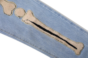 Personalizado al por mayor Unisex Denim Hip Hop Streetwear Straight Loose Pant Skull Logo parches bordados Denim Jeans Hombres - Product Image 6