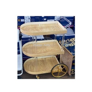 Chariot de service à dessert fait à la main à 3 niveaux en fer et en bois chariot de service à collations pour les meilleures ventes - Product Image 2