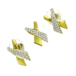"Trendy Gold-Plated Crystal X <b>Stud</b> <b>Earrings</b> for Women's <b>Fashion</b> Jewelry | Party | Brass | Titanium | Pearl | Diamond | Copper" - Product Image 2