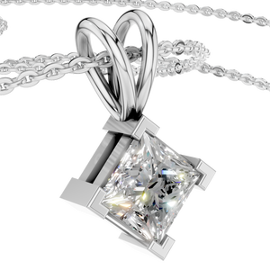 Collar con Colgante de Moissanita Corte Princesa en Oro Sólido de 14K, 0.5 Ct, Solitario, Cuatro Puntas, Bañado en Rodio, Regalo para Mujer - Product Image 1