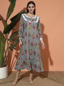 <b>Women's</b> 100% Cotton Elegant Casual Victorian Floral Print Breathable Soft Smooth <b>Nightgown</b> Full Sleeves for Summer Autumn Spring - Product Image 4