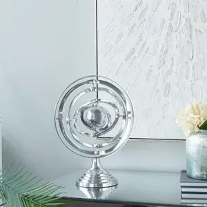Decmode Argent Boussole Globe Aluminium Armillaire Décor Moderne Sculpture Décorative De Table Ornement Maison Accent - Product Image 1