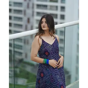 Conjunto de Traje Bandhej de Chifón Azul Puro para Mujer Nila con Calificación de 4.8 - Product Image 6