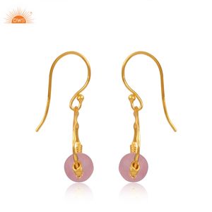 Latest Selling Sterling Silver Gold Plated Natural Rose Chalcedony Gemstone <b>Dangle</b> <b>Earring</b> Custom Design Jewelry Manufacturer - Product Image 4