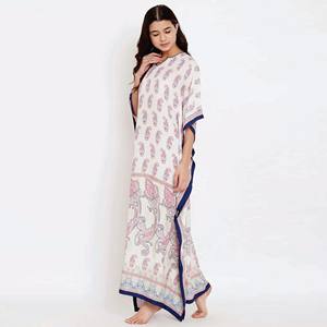 Fabricación personalizada Slim Fit Viscosa Rayón Cuello en V Medias mangas Paisley Perfection Loungewear Kaftan - Product Image 4