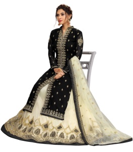 Trendmalls Femmes Ethnique Georgette Net Broderie Salwar Costume Ensemble Kurta Lehenga Dupatta (G80-Black) pour les Occasions de Mariage Tous - Product Image 4