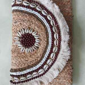 Fabricant indien fournisseur Style bohème Jute pochette Long portefeuille broderie fermeture éclair perles coquille gland pour les femmes - Product Image 4