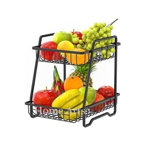 Ensemble de 2 paniers en fer design, qualité supérieure, couleur noir et or, panier de rangement pour fruits au prix le plus bas - Product Image 3
