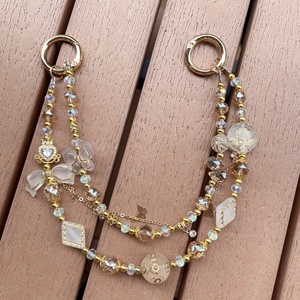 Nouvelle chaîne de téléphone portable vintage couleur champagne à double couche avec porte-clés en perles de cristal pour clé de voiture. Personnalisable. - Product Image 1