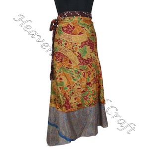 กระโปรงยาว2ชั้นผ้าส่าหรีโบฮีเมียสำหรับผู้หญิงกระโปรงยาวหลายชั้นใส่ได้2ชั้นสไตล์วินเทจผ้าไหมส่าหรี - Product Image 6