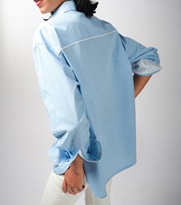 Camisa de Mujer, Azul Claro, Oversize, Manga Larga Raglán, con Botones, Corte Regular, Color Sólido, Tejido de Algodón, Verano, ODM - Product Image 4