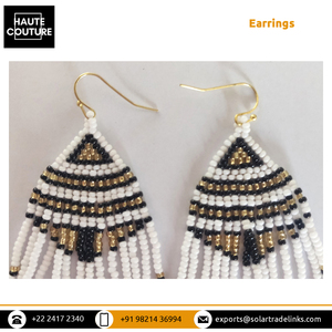 Global Exporter Selling Black Gold and White <b>Tassels</b> <b>Earrings</b> Hand Embroidered Handmade Long Drop <b>Earrings</b> with Fringe - Product Image 4