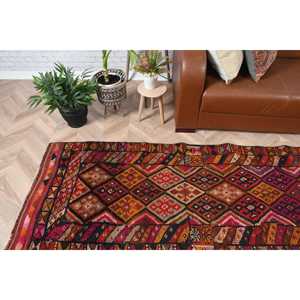 Vintage 2.8x11.6 ft Rug, <b>Runner</b> Turkish Rug, <b>Red</b> Orange Floral Rug - Product Image 2