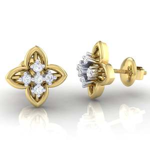 ต่างหูทองคำแท้ 14Kt ลายดอกไม้ ประดับเพชรแท้ 10 เม็ด น้ำหนักรวม 0.07 กะรัต - Product Image 2