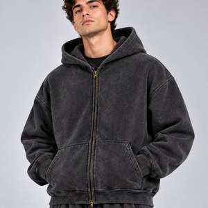 Trendy Winter Hooded <b>Men</b> Sunfade Tracksuits 100% Cotton Eco-Friendly Fleece Lining Comfortable Breathable Solid Casual Daily - Product Image 2