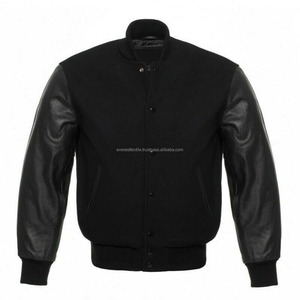 Men's High Street Wool <b>Cow</b> Hide Varsity Jacket Long Sleeve Stand Collar Custom Wholesale Embroidery Winter Jacket - Product Image 5