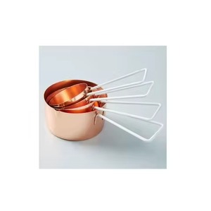 Ensemble de tasses à mesurer en cuivre et émail, acier inoxydable, or rose, outils de pâtisserie, cuillère à mesurer plaquée cuivre - Product Image 1