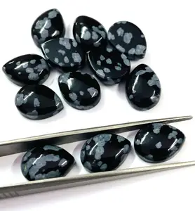 Black Snowflake Obsidian Pear Shape Smooth Cabochon for Jewelry Making All Sizes Create DIY Gemstone Jewelry Rings Birthstone