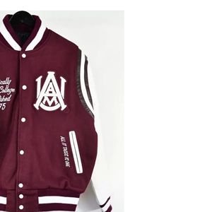 Chaqueta de punto High Street Style Alabama A & M University para Varsity, Mangas de cuero de piel de vaca, cuello levantado, transpirable para invierno - Product Image 4