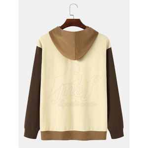 Sweat à capuche pour hommes avec tissu mélangé de coton et capuche à cordon de serrage réglable Sweat à capuche pour hommes avec poignets et ourlet côtelés - Product Image 2