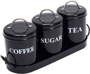 Matte Black Airtight <b>Kitchen</b> Canister Set 4PCS Metal Sugar Flour Tea Coffee <b>Storage</b> Jar Food <b>Container</b> with Lid for Home Decor - Product Image 4