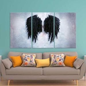 Toile imprimée : Art mural abstrait en verre avec ailes noires, lot de 3 toiles - Product Image 1
