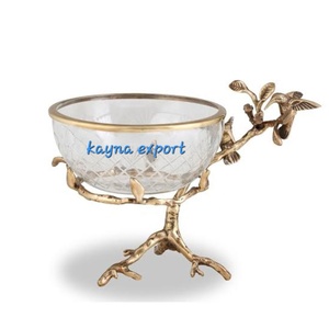 Cuenco de vidrio de ágata, rama de hoja de METAL decorativa de lujo con BASE de mármol, tazón de METAL para servir, con Placa dorada - Product Image 5