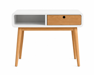 Bureau de travail scandinave moderne convertible en bois d'hévéa, MDF et placage de frêne, finition naturelle - Product Image 6