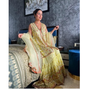 Traje DE BODA bordado de Georgette tradicional étnico indio cosido alto Salwar Kameez Dupatta Set Sharara estilo fiestas - Product Image 1