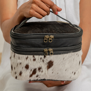 Neceser de Lujo Occidental de Piel de Vacuno con Pelo para Mujer, Bolsa de Viaje de Diseño con Pelo Natural, Bolsas de Maquillaje - Product Image 1