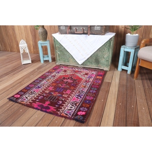 Tapis turc vintage, tapis Herki 2,7x3,2 pieds, marron géométrique avec éléments floraux - Product Image 5