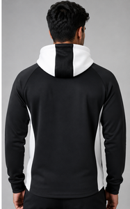 Sweat-shirt décontracté à capuche pour homme, noir et blanc, avec fermeture éclair, poches, coupe classique, en polyester tricoté respirant et écologique - Product Image 3