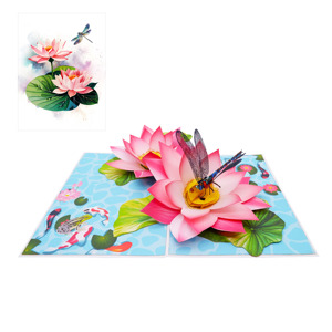 Hecho a mano 3D Pop up Tarjetas de felicitación Dragón y flores de loto Técnica de impresión offset - Product Image 6