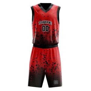 Ensemble d'uniformes de basket-ball rouge et noir personnalisés Conception d'éclaboussures sublimées Uniformes de sport pour hommes en polyester 100% OEM pour commandes en gros - Product Image 3