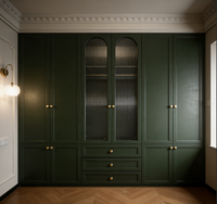 Armoire de chambre à coucher BALOM personnalisée vert foncé avec portes à persiennes, tiroirs intégrés, rangement spacieux pour vêtements, meubles