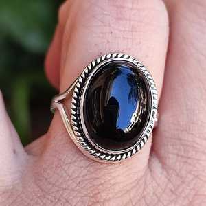 Handmade 925 Sterling Silver Black Onyx <b>Ring</b> July Birthstone <b>Statement</b> Promise Jewelry with Natural Black Gemstone Free Size - Product Image 2