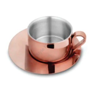 Stainless Steel 4 PCS Double Wall <b>Cup</b> <b>and</b> <b>Saucer</b> With Rose Gold CLASSIC Design Double Wall <b>Tea</b> <b>Cup</b> <b>Set</b> With Handgrip Handle - Product Image 4