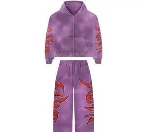 Fabricante personalizado de dos piezas Jogger pantalones de chándal Flare apilado Vintage totalmente DTF impreso hombres sudaderas con capucha personalizadas - Product Image 3