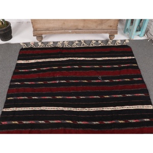 พรมตุรกีขนาด 4.5x7.5 ฟุต, พรมคิลิม, พรมลายตารางสีแดงทำจากขนสัตว์ - Product Image 3