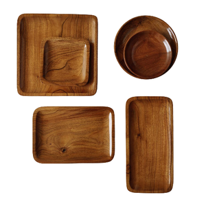 Plateaux de service en bois Vaisselle Plateaux de conception personnalisés décoratifs Bols en bois et plateaux de service Accessoires de cuisine artisanaux - Product Image 1