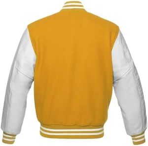 Chaqueta universitaria Bomber de béisbol Letterman | chaqueta con mangas de cuero genuino naranja y lana azul Premium | chaqueta universitaria personalizada - Product Image 5