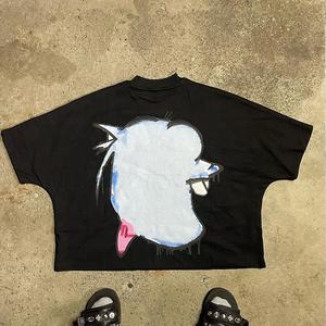 เสื้อยืดฮิปฮอปคอกลมถักสำหรับผู้ชายเสื้อยืดครอปโอเวอร์ไซส์ซักได้พิมพ์ลาย3D Y2k แฟชั่นออกแบบได้ตามต้องการ - Product Image 4