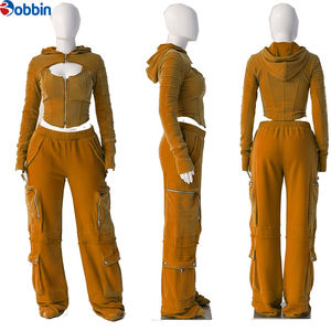 Customized Multi Zipper Cargo Pockets Sweat suit Cotton Fleece 500 GRM Tracksuits Acid <b>Wash</b> Vintage Sweatsuits 3Pcs Tracksuits - Product Image 5