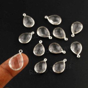 2025 calidad de exportación proveedor plata Vintage joyería de mujer 12x16mm conector cuarzo transparente colgantes finos fabricación encantos - Product Image 2