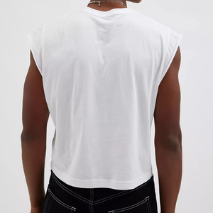 เสื้อยืดแขนกุดปี 2026 แบบ OEM สตรีทแวร์ขอบดิบ เสื้อยืดทรงสปอร์ต ตัดเย็บทรงครอป ทรงบ็อกซี่ คอกลม แขนกุด สีพื้น ทรงเข้ารูป - Product Image 5