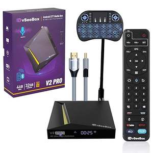กล่องรับสัญญาณ VSeeBox V2 Pro ปี 2023 พร้อมรีโมทควบคุมด้วยเสียง, คีย์บอร์ดขนาดเล็กแบบมีไฟพื้นหลัง (แรม 4GB + รอม 32GB) ความคมชัดระดับ Full HD ผลิตในสหรัฐอเมริกา - Product Image 1